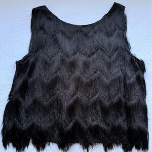 BCBGMaxAzria Helina Fringe Tank Top size M Black Reversible V Neck / Crew Neck